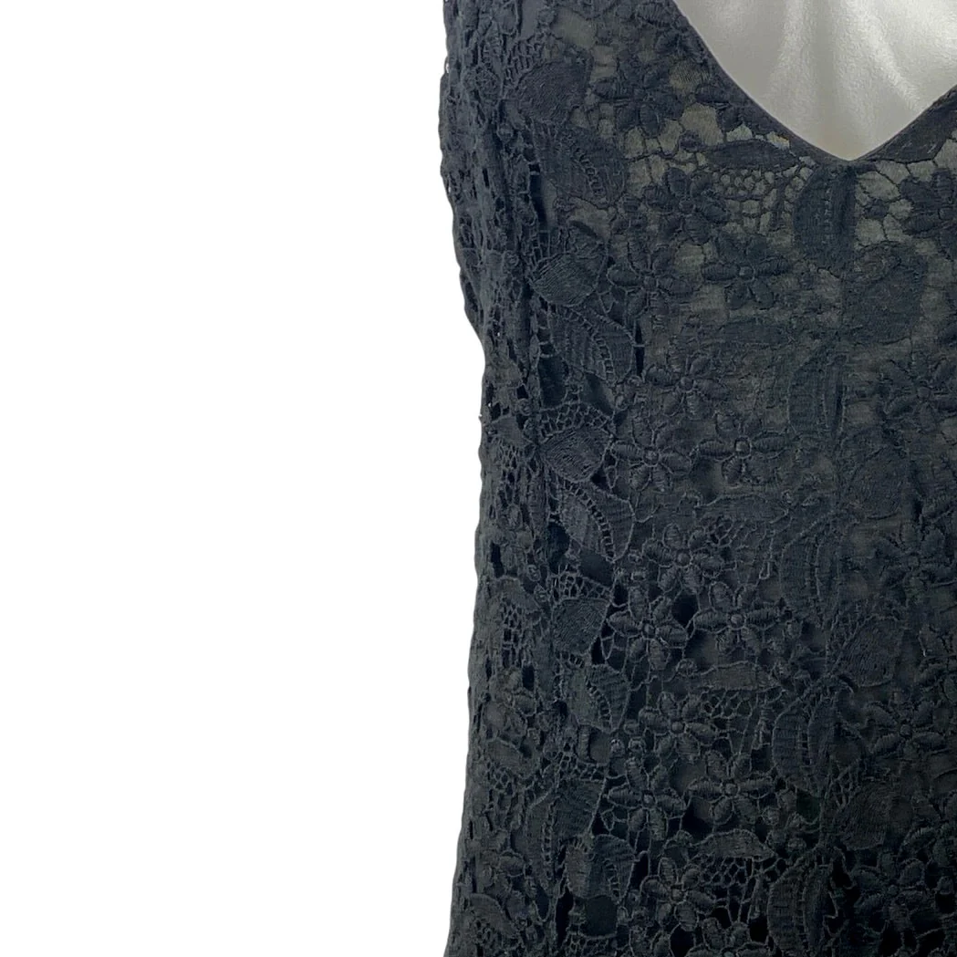 Polo Ralph Lauren Black Floral Lace Sleeveless Cami Camisole Midi A-Line Dress M - Image 2
