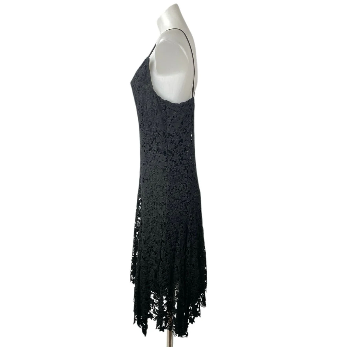 Polo Ralph Lauren Black Floral Lace Sleeveless Cami Camisole Midi A-Line Dress M - Image 3