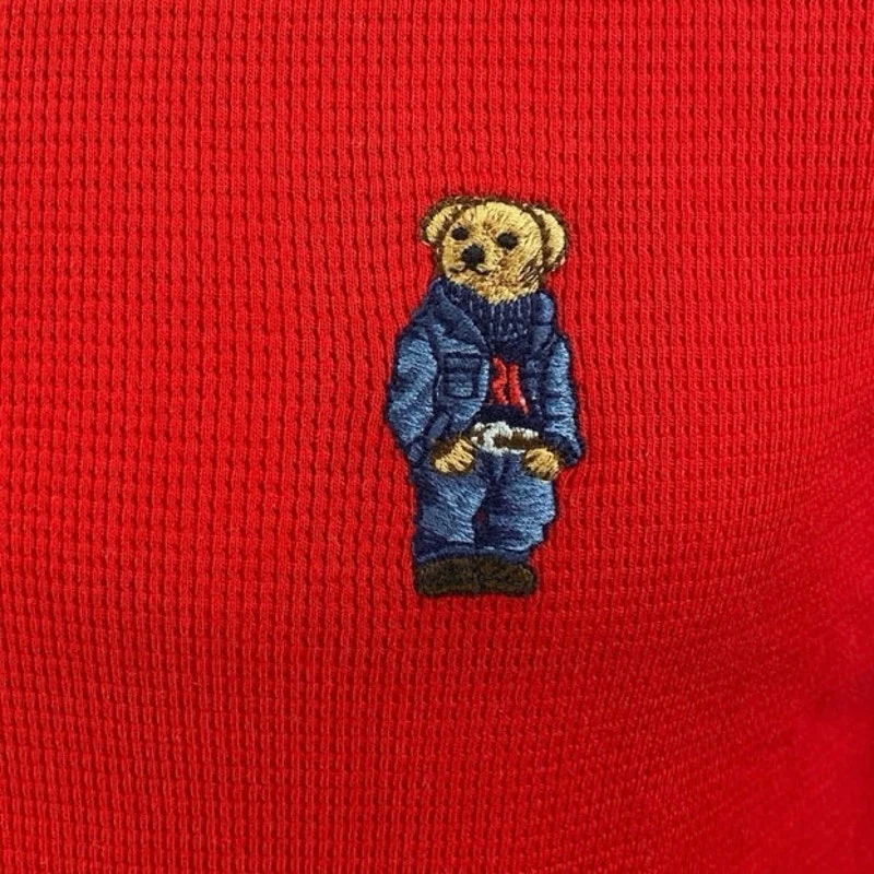 Polo Ralph Lauren Sleepwear Men's Red Embroidered Bear Knit Long Sleeve Top Sz M - Image 3