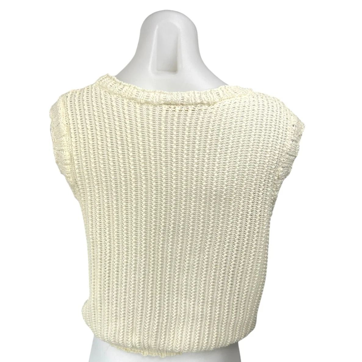 Pookie & Sebastian Cream Knit Crochet Sleeveless Crop Sweater Vest Top Size L - Image 2