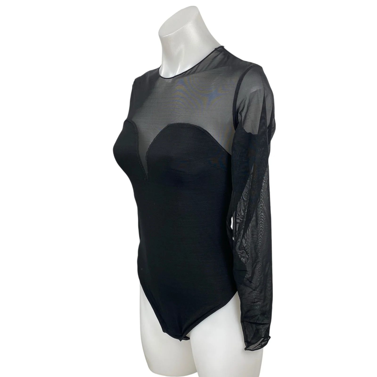 Popilush Shapewear Illusion Mesh Sheer Sweetheart Long Sleeve Bodysuit Top Sz S - Image 2