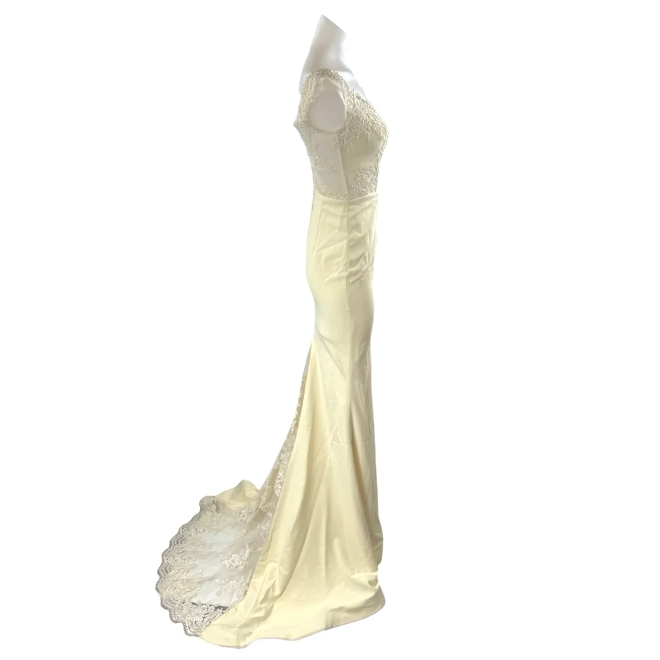 Portia & Scarlett Cream Beaded Embroidery Maxi Trumpet Mermaid Gown Dress Size S - Image 2