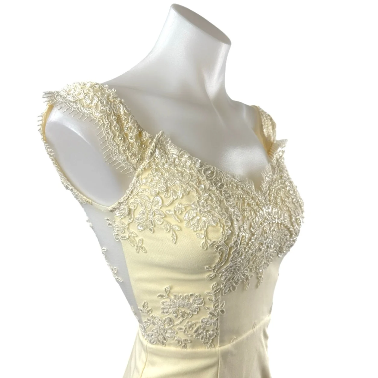 Portia & Scarlett Cream Beaded Embroidery Maxi Trumpet Mermaid Gown Dress Size S - Image 7
