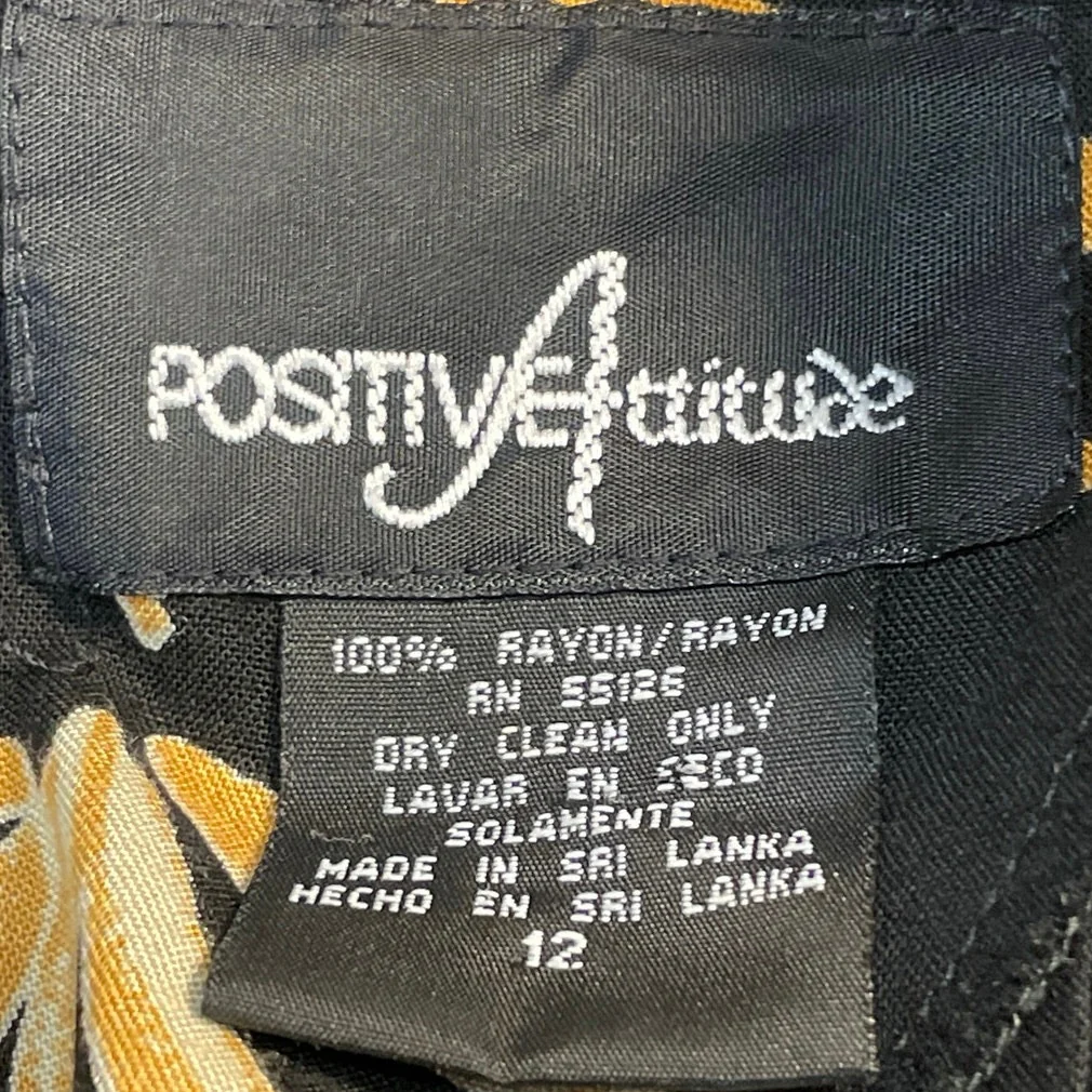 Positive Attitude Black Floral Short Sleeve Tie Pleated A Line Maxi Dress Sz 12 - Image 4