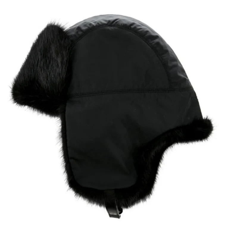 Prada Milan Black Faux Fur Earflap Russian Pilot Aviator Trapper Hat Size M - Image 3