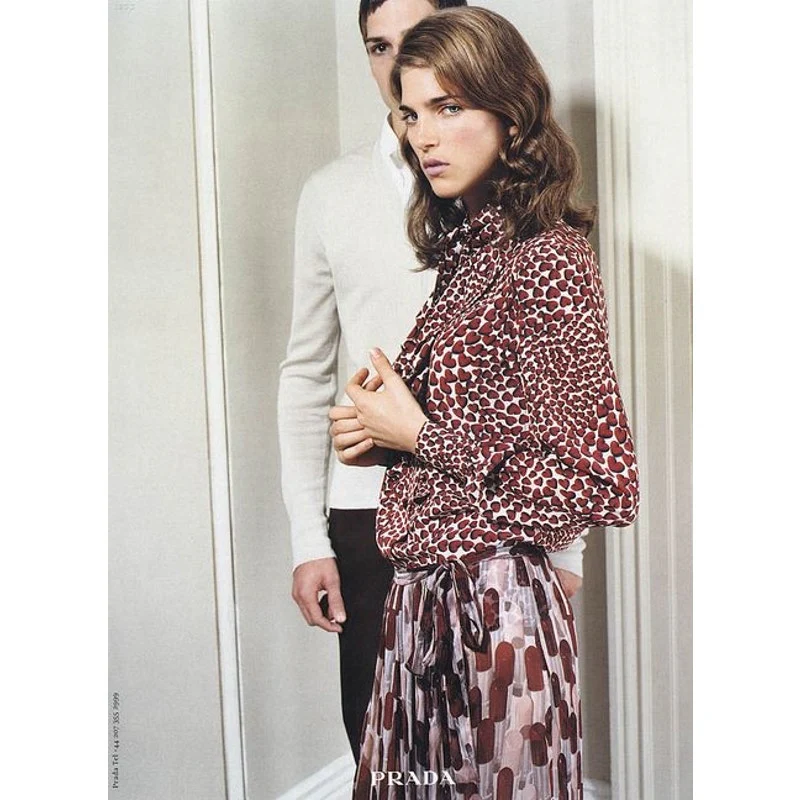 Prada Red White Heart Print Button Up Long Sleeve Ruffle Tie Neck Blouse Top S - Image 4