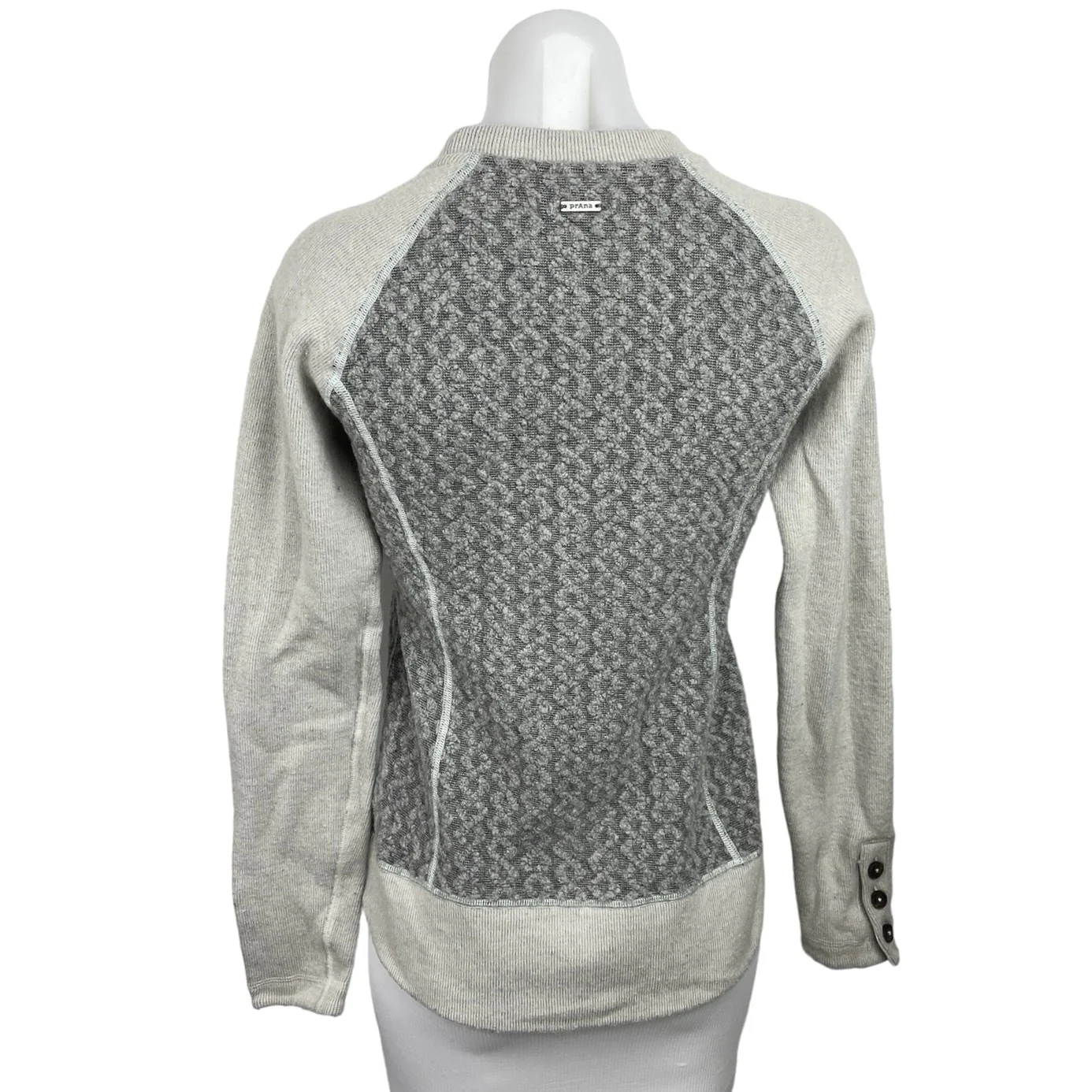 Prana Aya Gray Wool Cable Knit Long Sleeve Crew Neck Pullover Sweater Size XS - Image 2