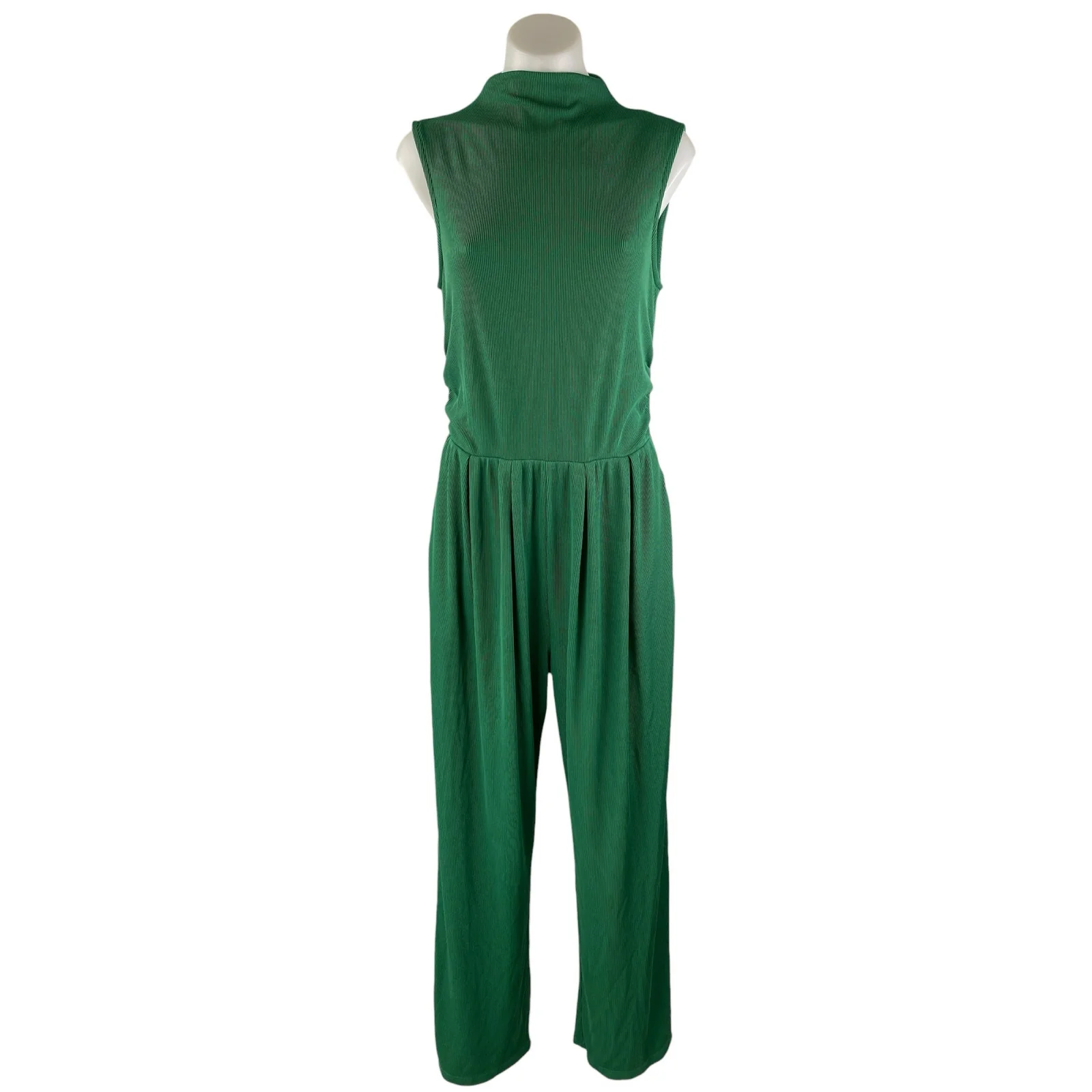 Pretty Garden Green Mock Neck Sleeveless Wide Leg One Piece Romper Jumpsuit Sz M