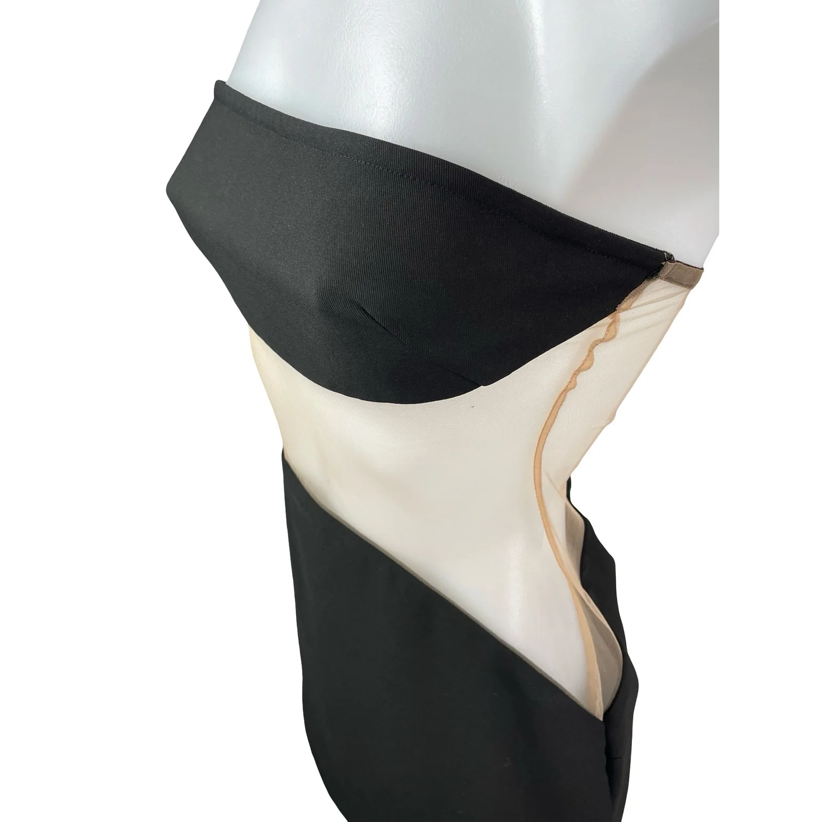 PrettyLittleThing Black Mesh Sheer Waist Strapless Bandeau Mini Bodycon Dress 4 - Image 3