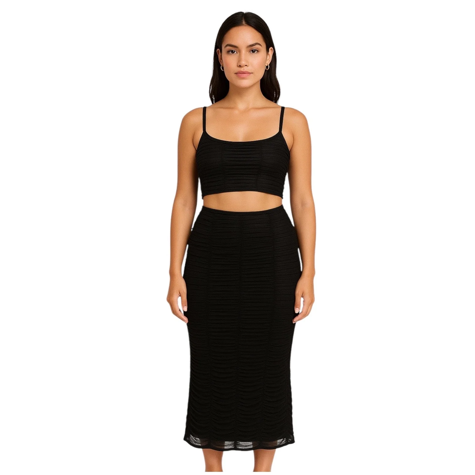 PrettyLittleThing Black Ruched Sleeveless Cut Out Cami Camisole Maxi Dress Sz 12 - Image 2