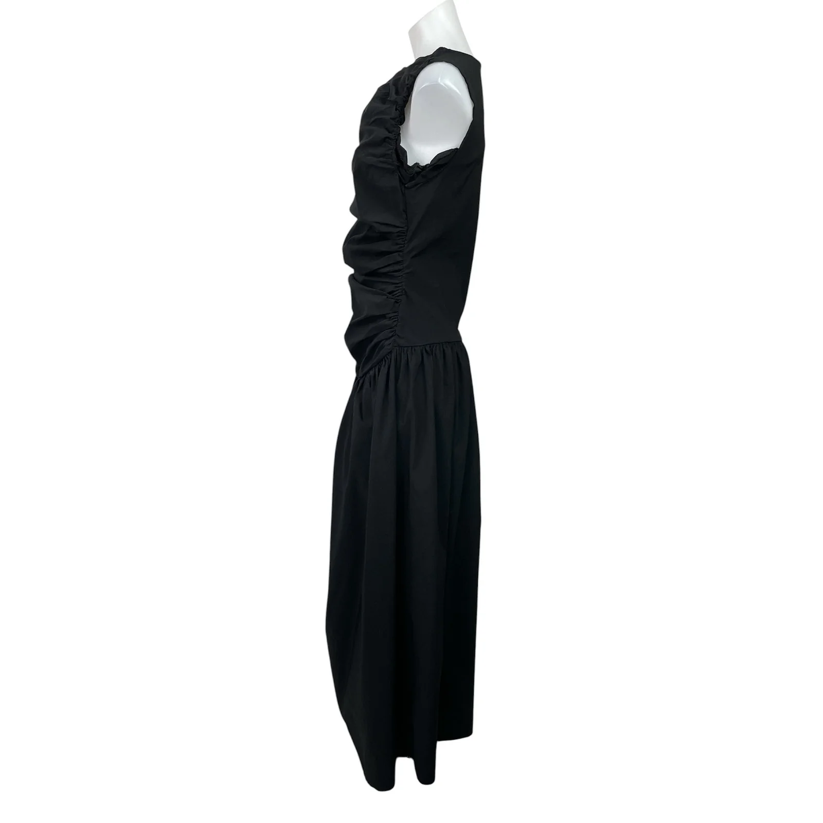 PrettyLittleThing Black Sleeveless Ruched Drop Waist A Line Maxi Dress Size 10 - Image 2