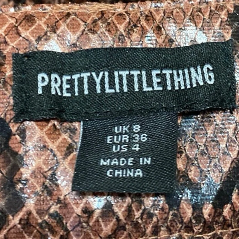 PrettyLittleThing Brown Snakeskin Leather Straight High Waisted Trousers Pants 4 - Image 5
