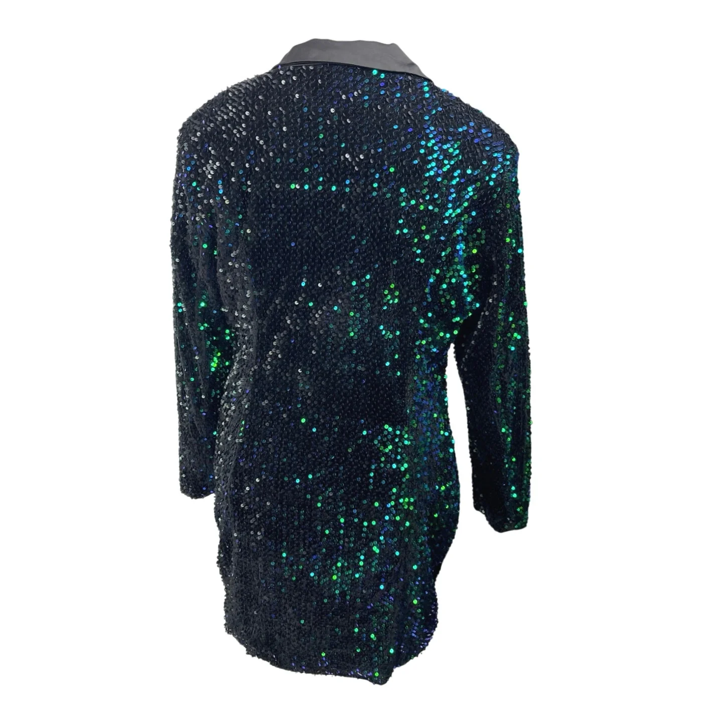 PrettyLittleThing Green Black Sequin Long Sleeve Open Blazer Coat Jacket Size 14 - Image 2