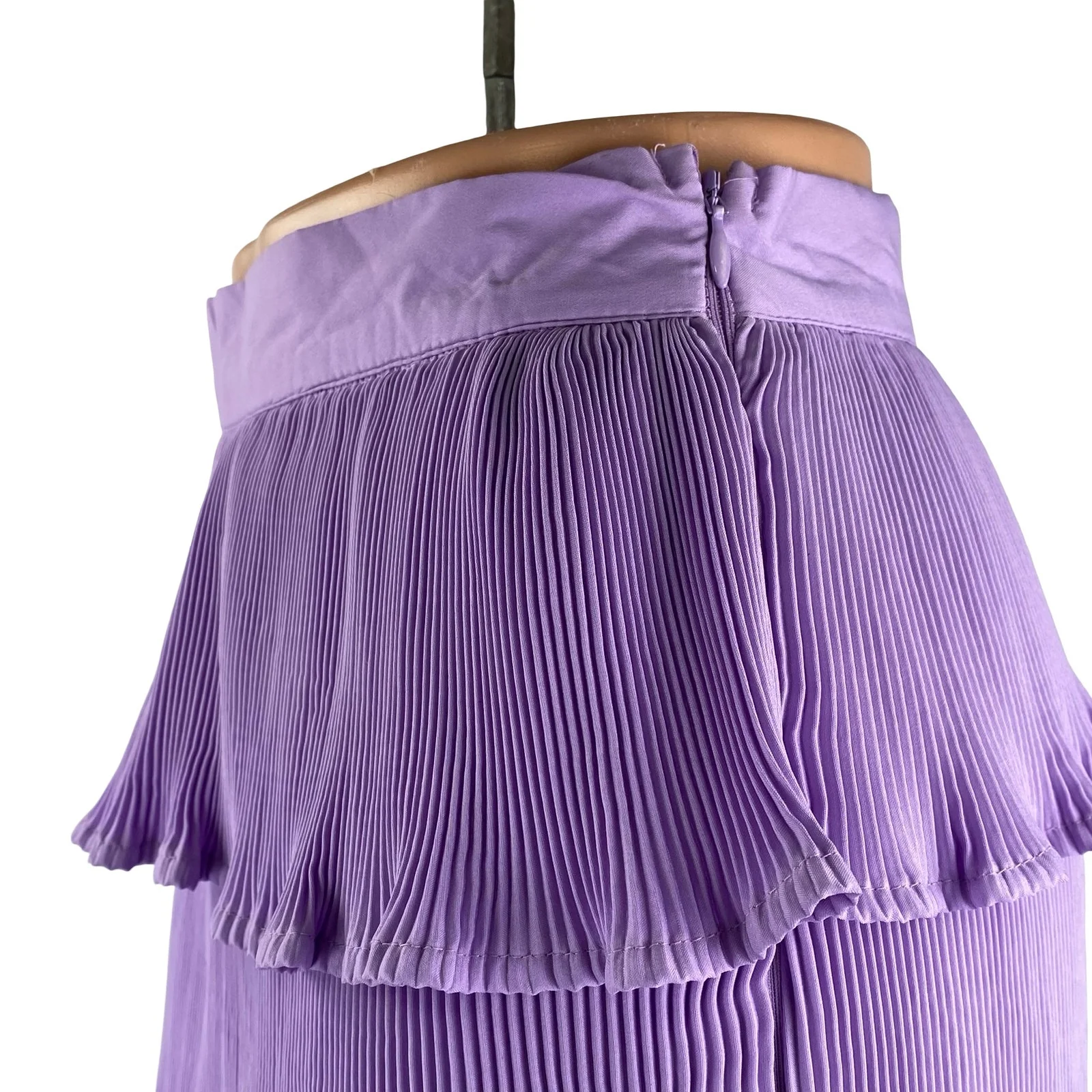 PRETTYLITTLETHING Lilac Plisse Tiered Pleated Ruffle Mini Flared A-Line Skirt 2 - Image 3
