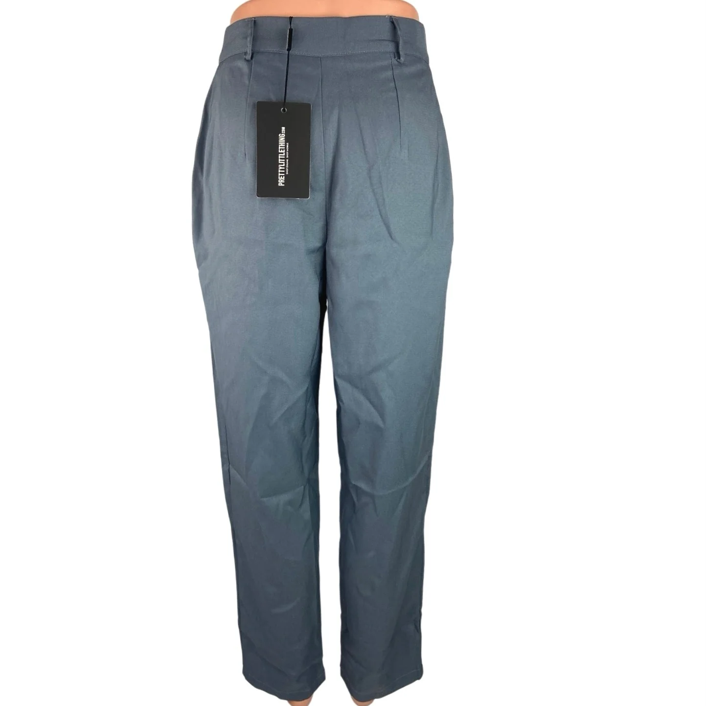 PrettyLittleThing NWT Gray Pleated High Rise Straight Leg Ankle Dress Pants Sz 4 - Image 3