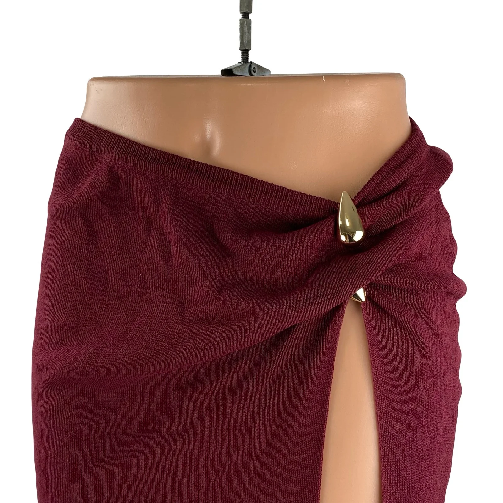 PRETTYLITTLETHING Red Draped High Side Slit Swim Cover Up Maxi Bodycon Skirt S - Image 3