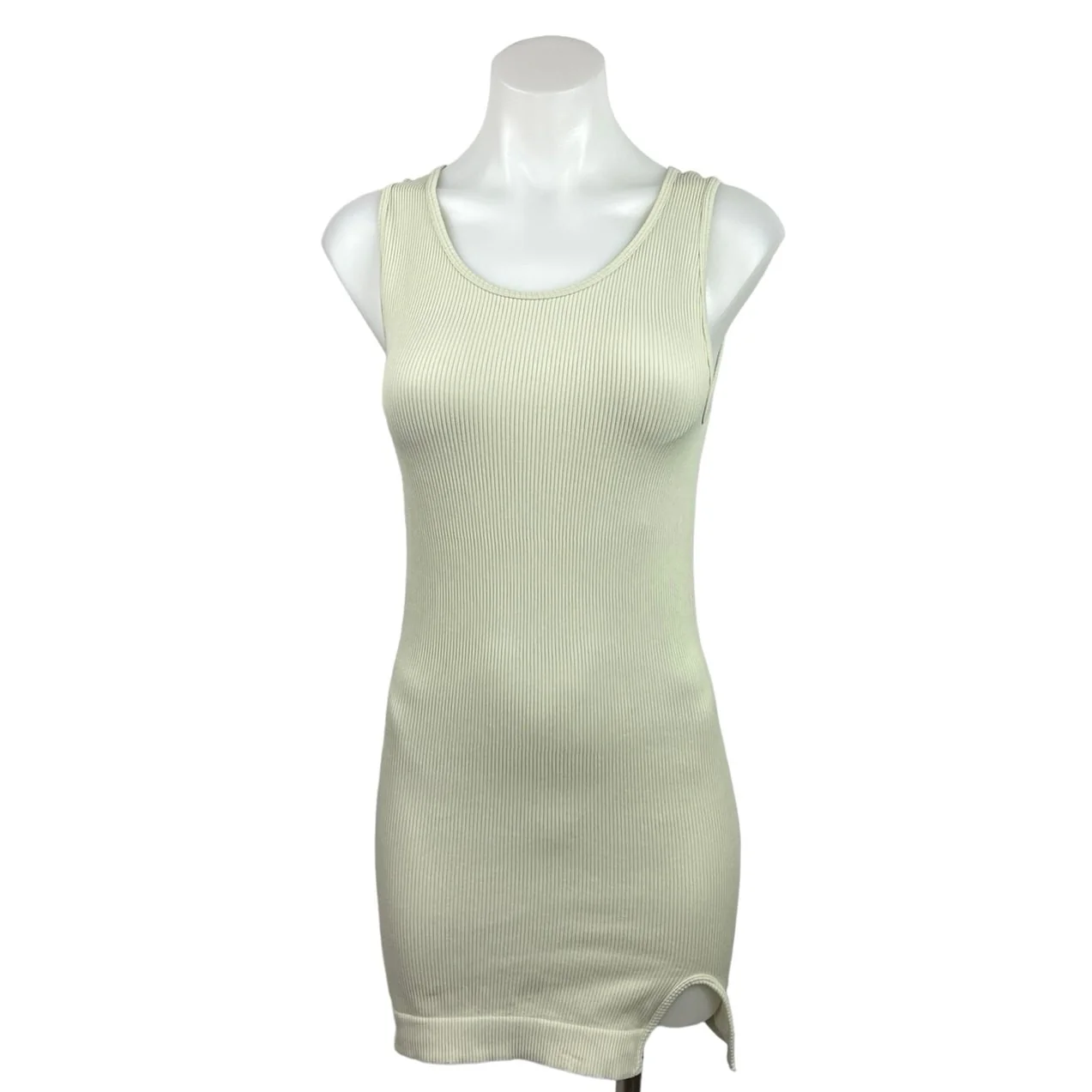 PrettyLittleThing White Rib Knit Sleeveless Crew Neck Slit Mini Bodycon Dress L