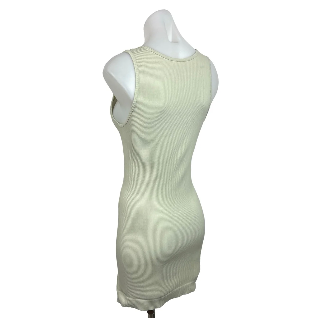 PrettyLittleThing White Rib Knit Sleeveless Crew Neck Slit Mini Bodycon Dress L - Image 2