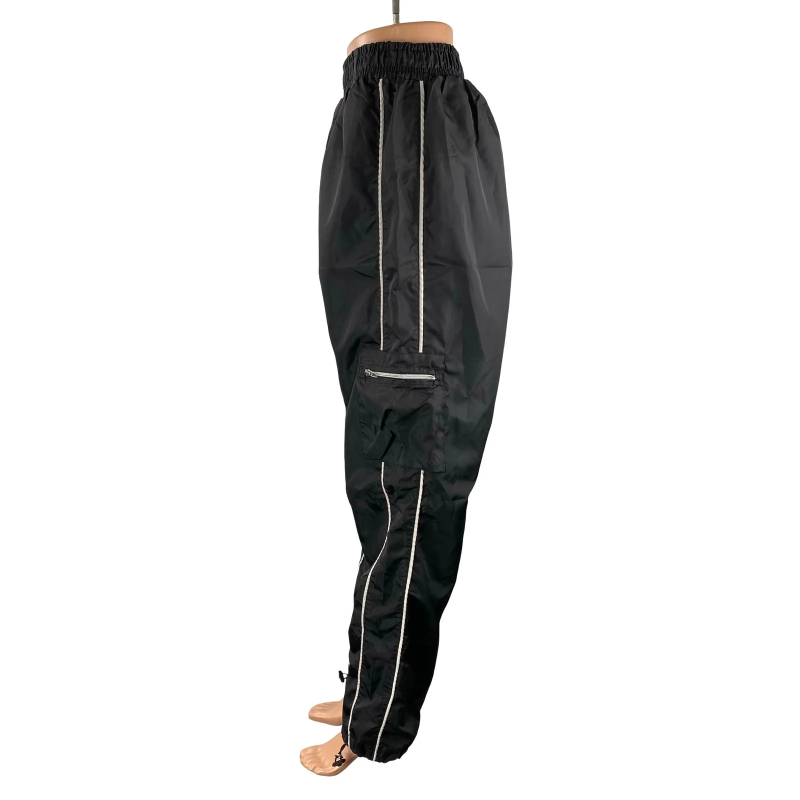 PRETTYLITTLETHING Women's Black Baggy Cargo Jogger Windbreaker Trousers Pants 10 - Image 2
