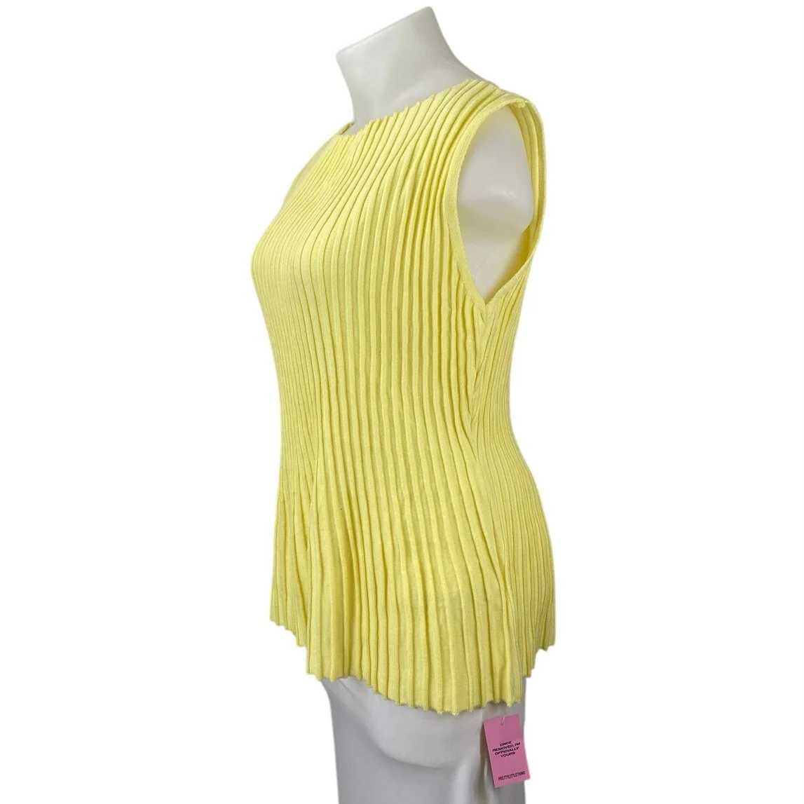 PrettyLittleThingYellow Sleeveless Rib Knit Boat Neck Peplum Tank Top Size 3XL - Image 2