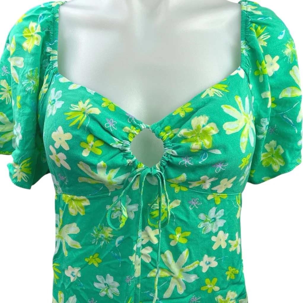 Primark Cares Green Yellow Keyhole Floral Tropical Shift Mini Dress Size 8 - Image 3