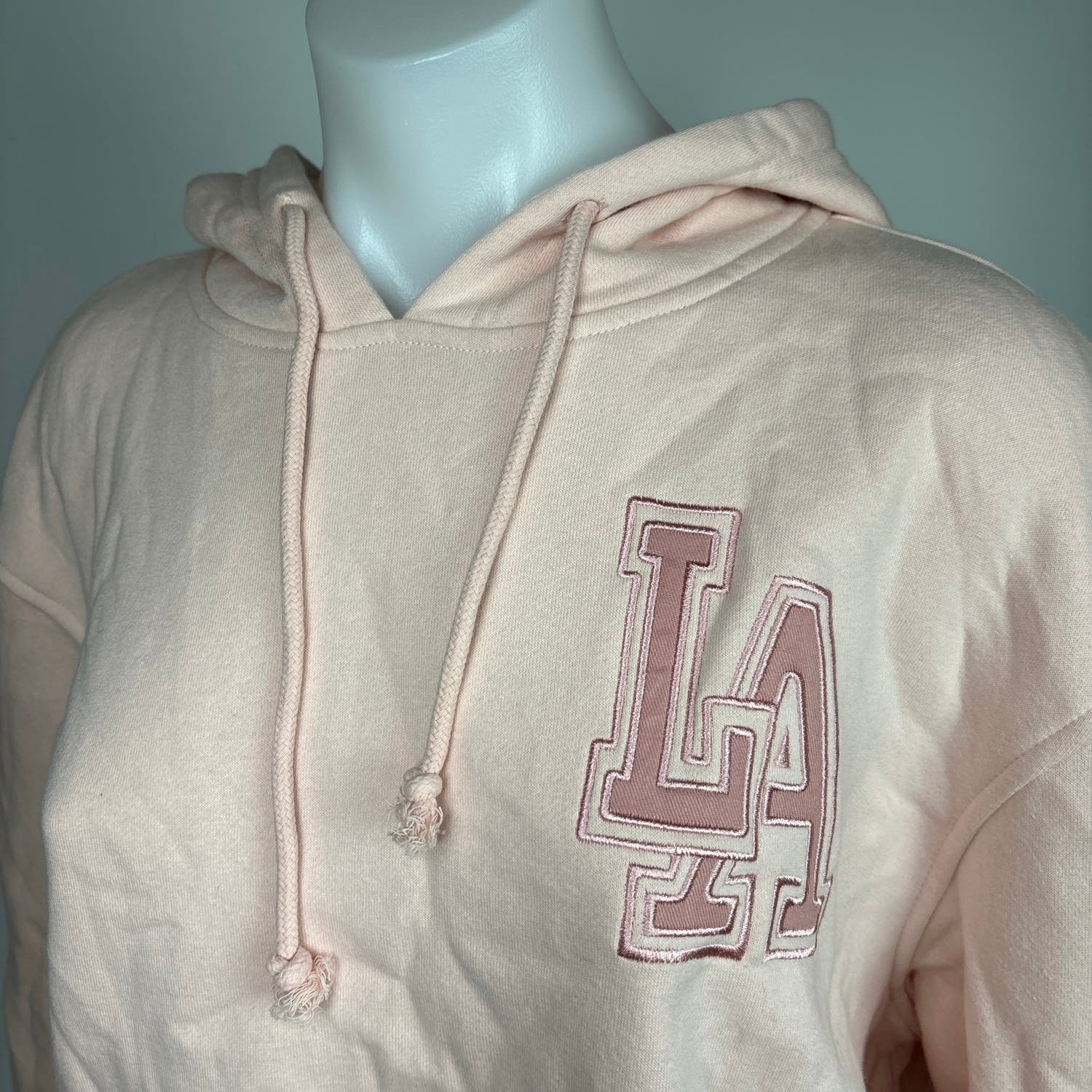 Primark NWT Light Pink Los Angeles Pullover Hoodie Crop Fleece Sweatshirt Size S - Image 6