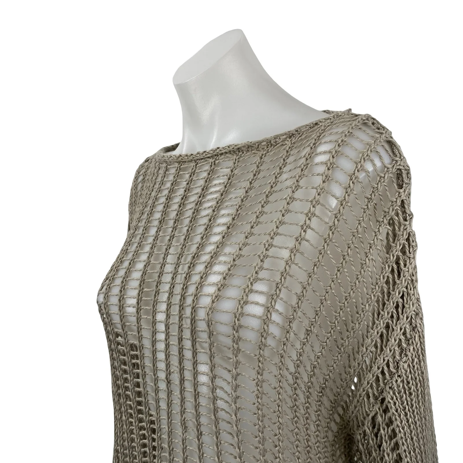 Princess Polly Beige Open Knit Sheer Long Sleeve Layering Cover Up Sweater Top S - Image 3