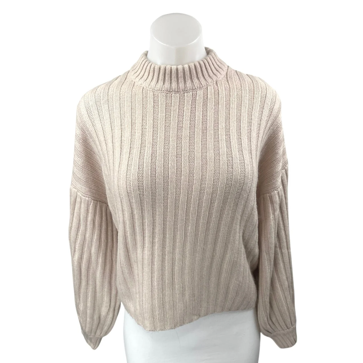 Princess Polly Beige Ribbed Knit Long Sleeve Mock Neck Sweater Top Size XS/S