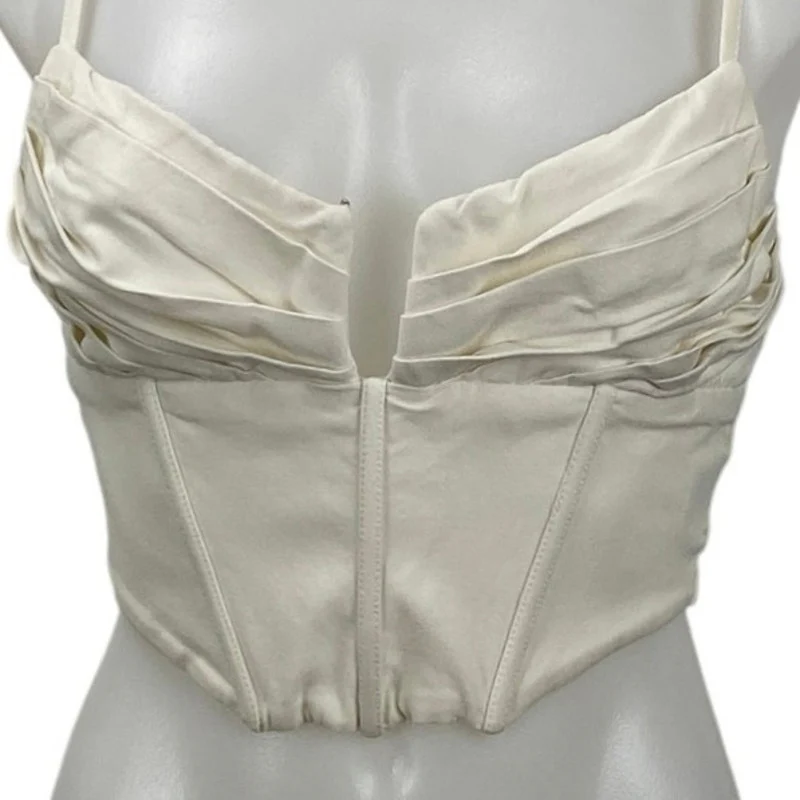 Princess Polly Beige Sleeveless Cami Pleated Bustier Corset Crop Top Size S - Image 2