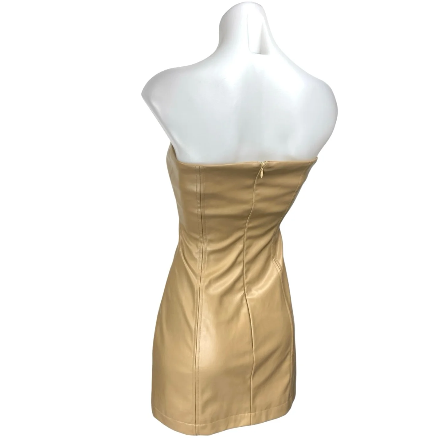 Princess Polly Beige Tan Faux Leather Vegan Bandeau Tube Sheath Mini Dress 2 - Image 2