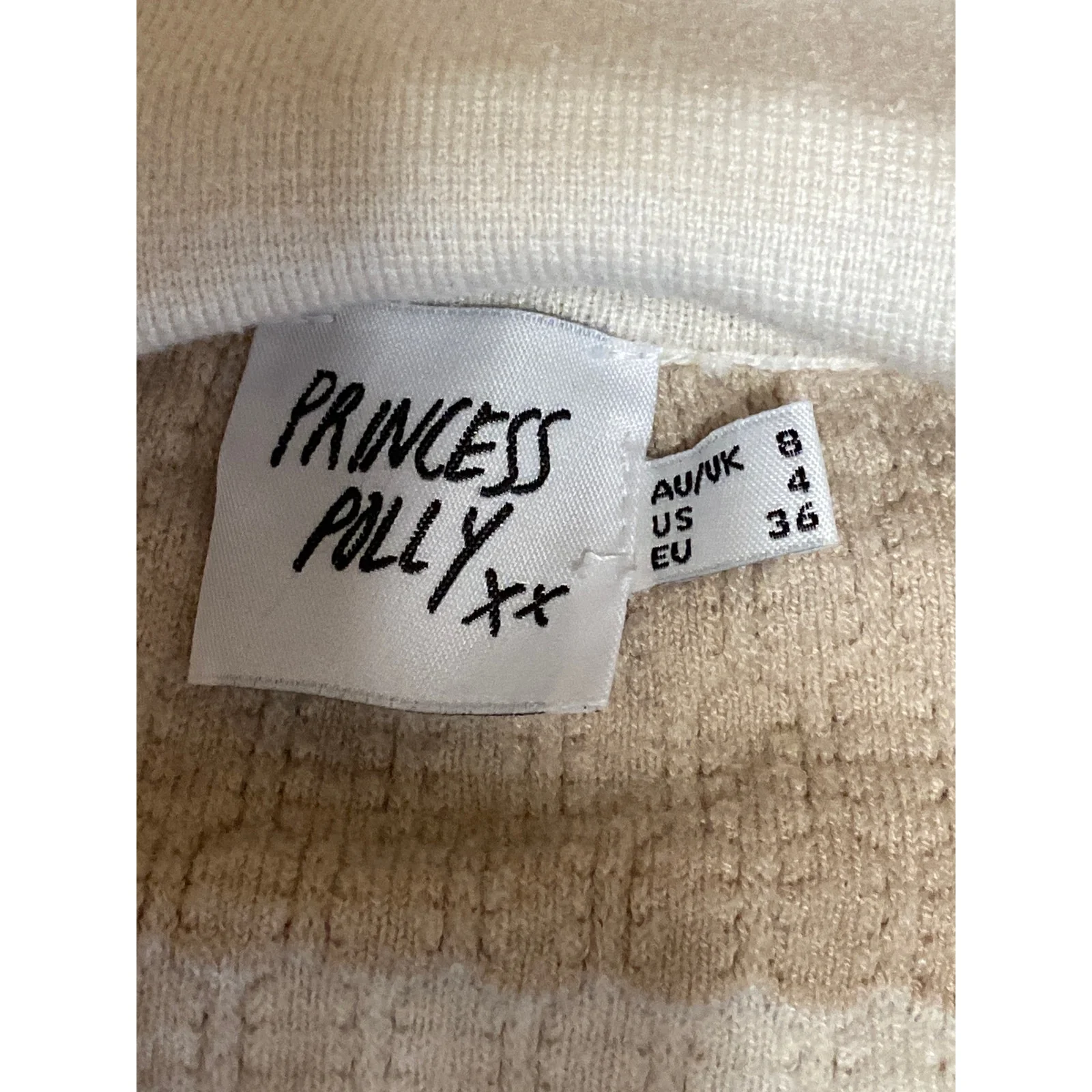 Princess Polly Beige White Striped Textured Knit Long Sleeve Polo Sweater Top 4 - Image 5