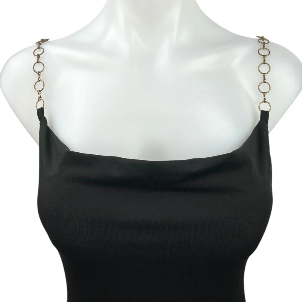 Princess Polly Black Chain Strap Stretch Cowl Neck Sleeveless Bodysuit Top Sz 2 - Image 3