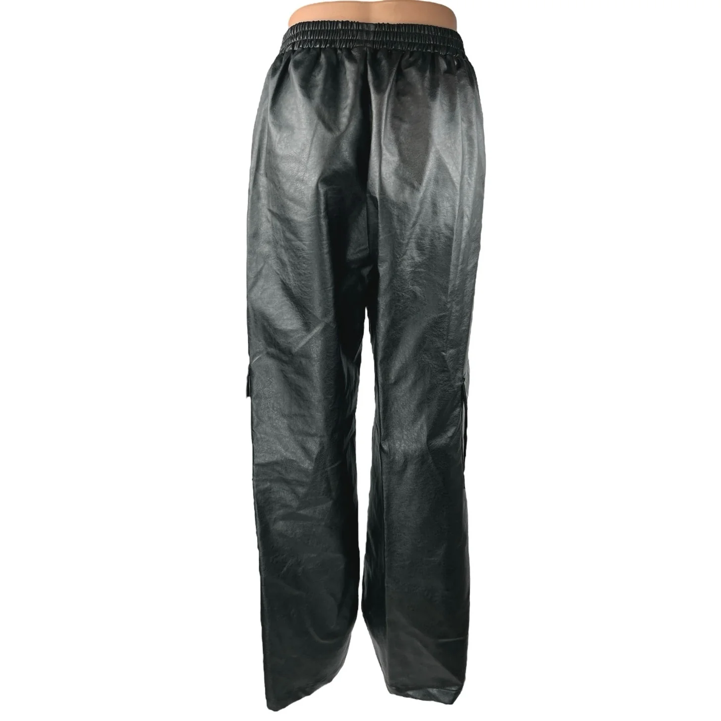Princess Polly Black Faux Leather Straight Wide Leg High Waist Trousers Pants 6 - Image 3