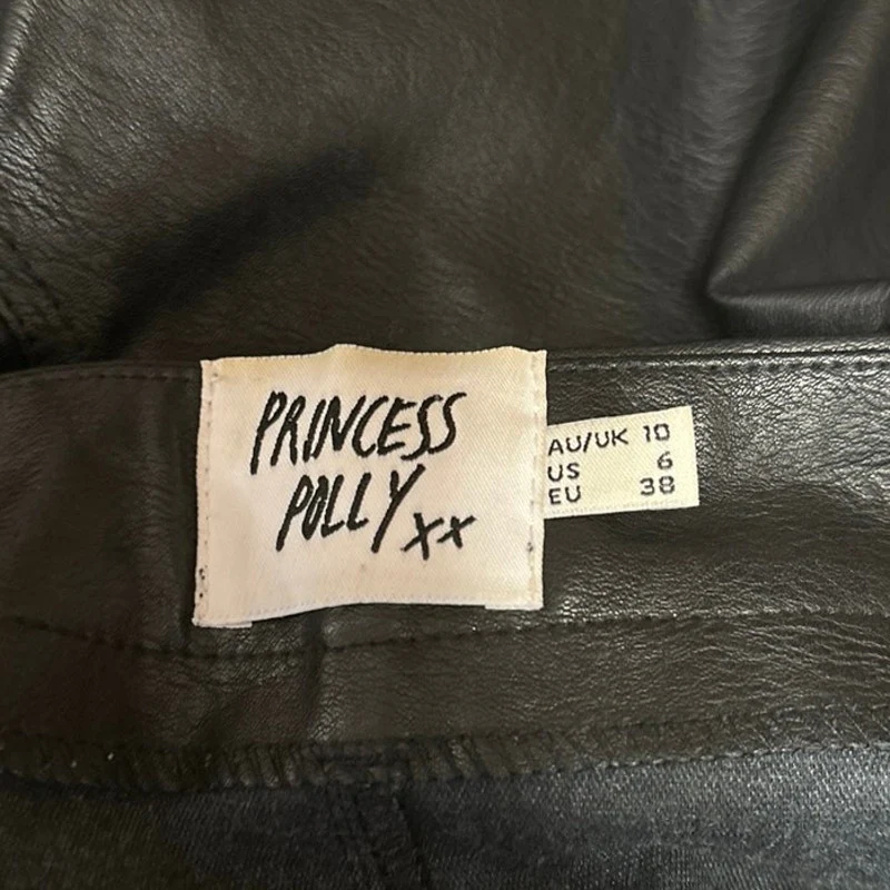 Princess Polly Black High Rise Wide Leg Faux Leather Vegan Trousers Pants Sz 6 - Image 4