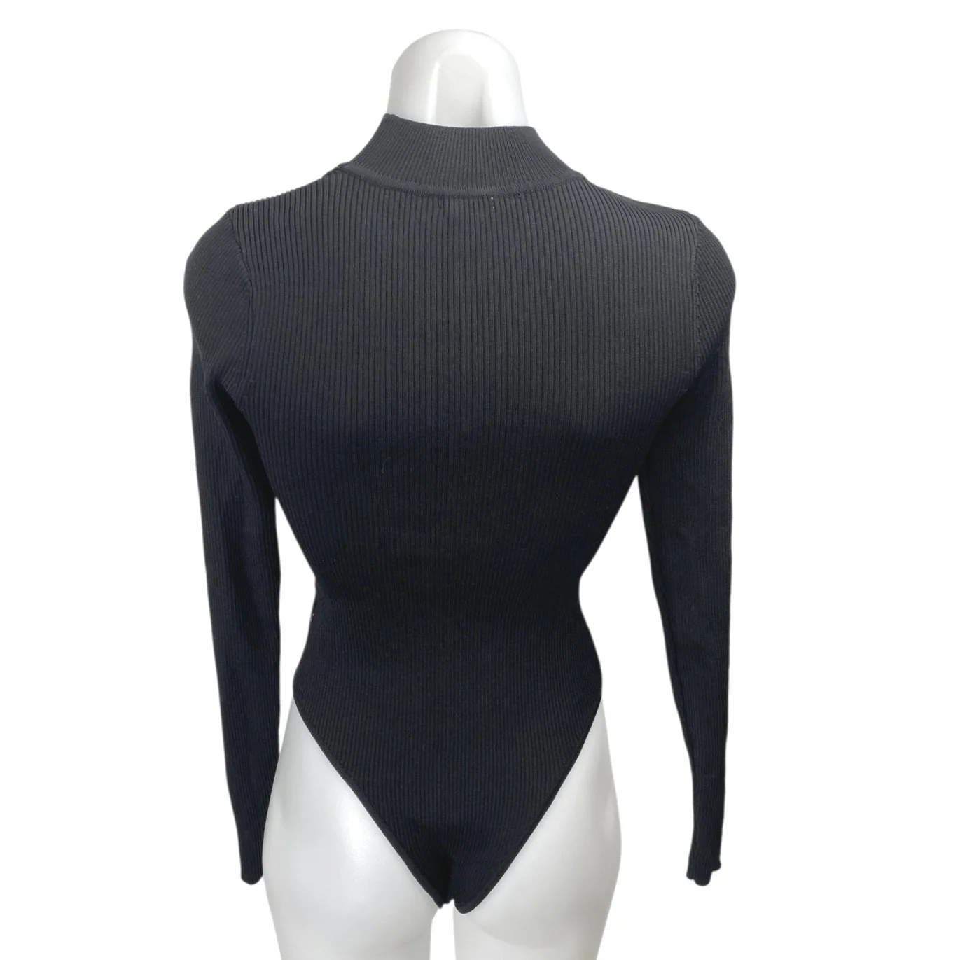 Princess Polly Black Long Sleeve Cutout Ribbed Knit Mock Neck Bodysuit Top S/M - Image 2