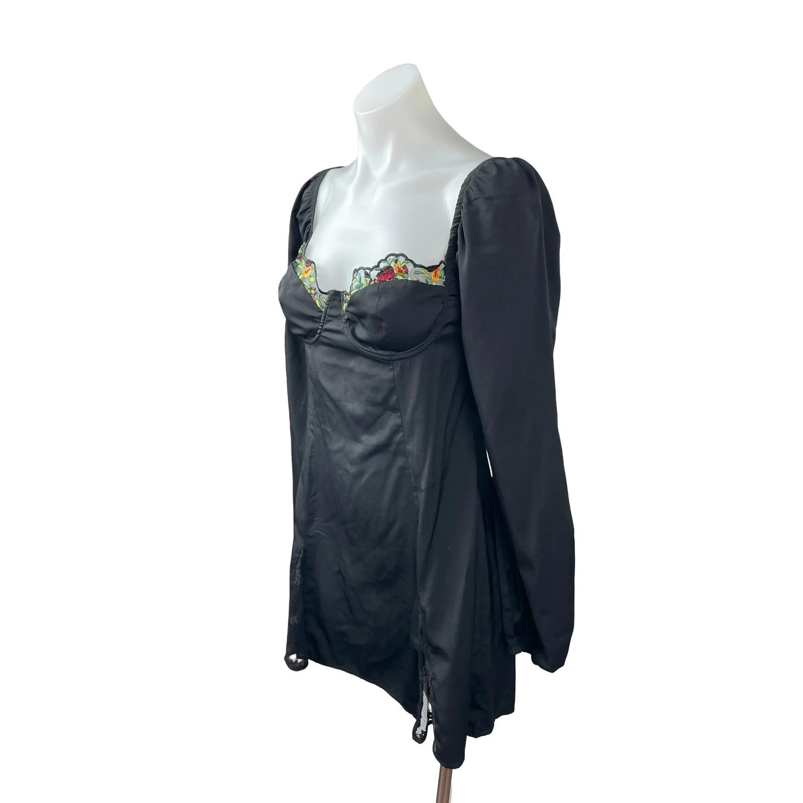 Princess Polly Black Long Sleeve Floral Lace Bustier Mini A Line Dress Size 8 - Image 2