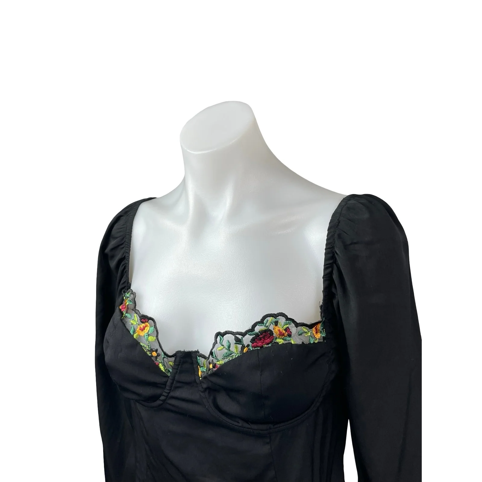 Princess Polly Black Long Sleeve Floral Lace Bustier Mini A Line Dress Size 8 - Image 4