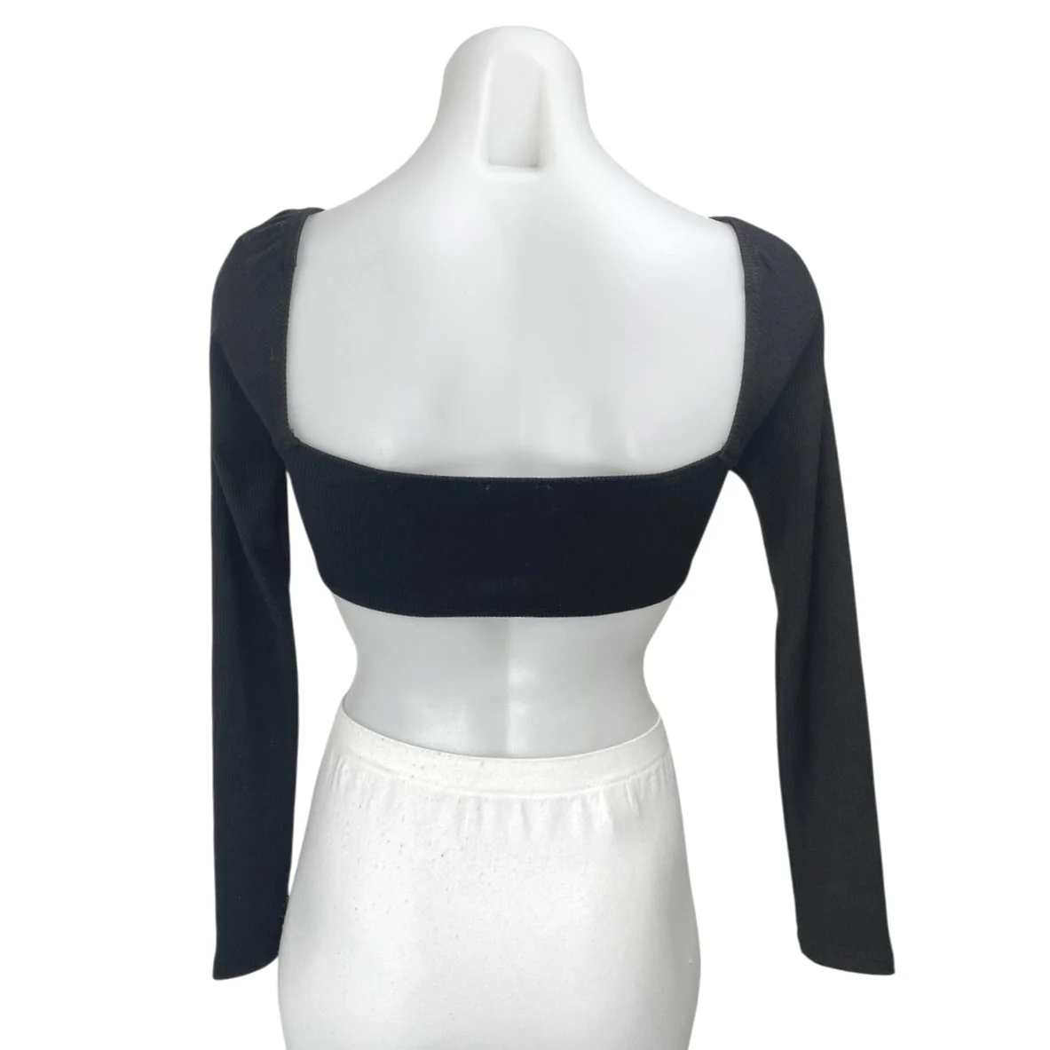 Princess Polly Black Long Sleeve Ribbed Knit Underwire Bandeau Crop Top Size 2 - Image 2