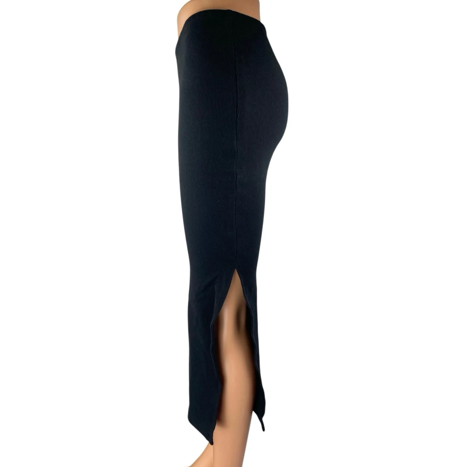 Princess Polly Black Rib Knit High Waisted Slit Midi Bodycon Pencil Skirt Size 4 - Image 2