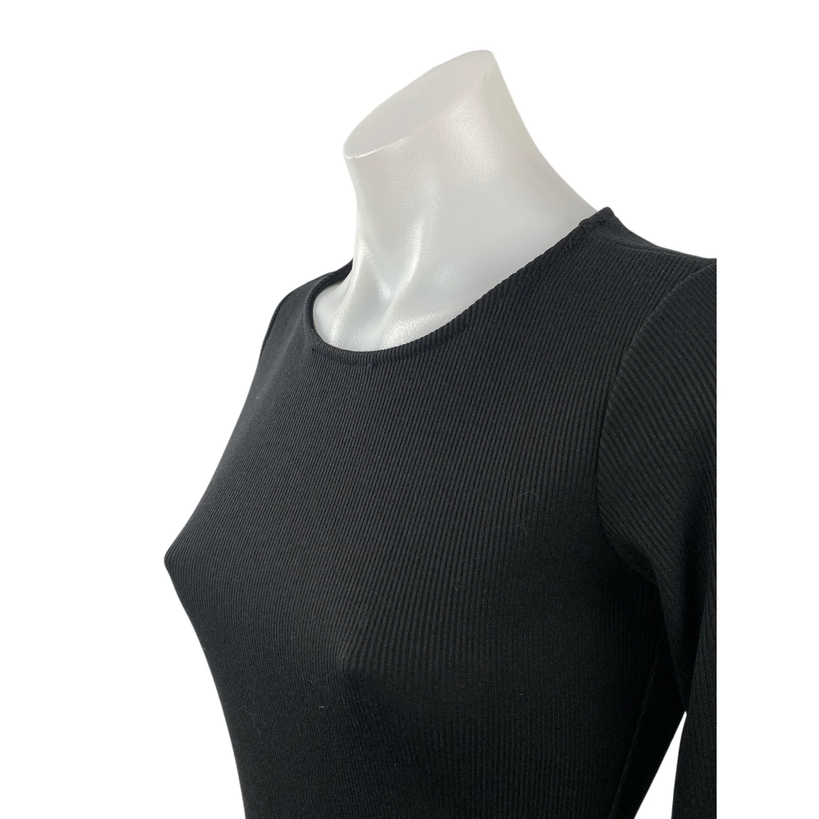 Princess Polly Black Ribbed Knit Round Neck Long Sleeve Mini Bodycon Dress Sz 4 - Image 2