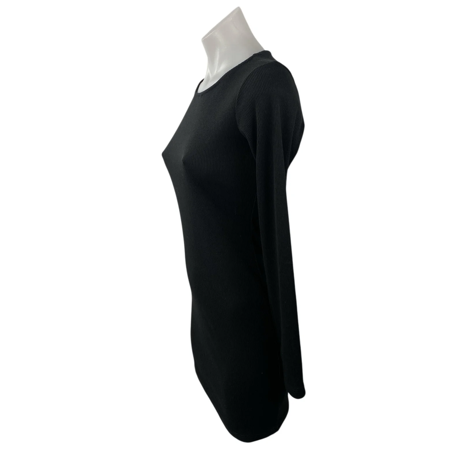Princess Polly Black Ribbed Knit Round Neck Long Sleeve Mini Bodycon Dress Sz 4 - Image 3