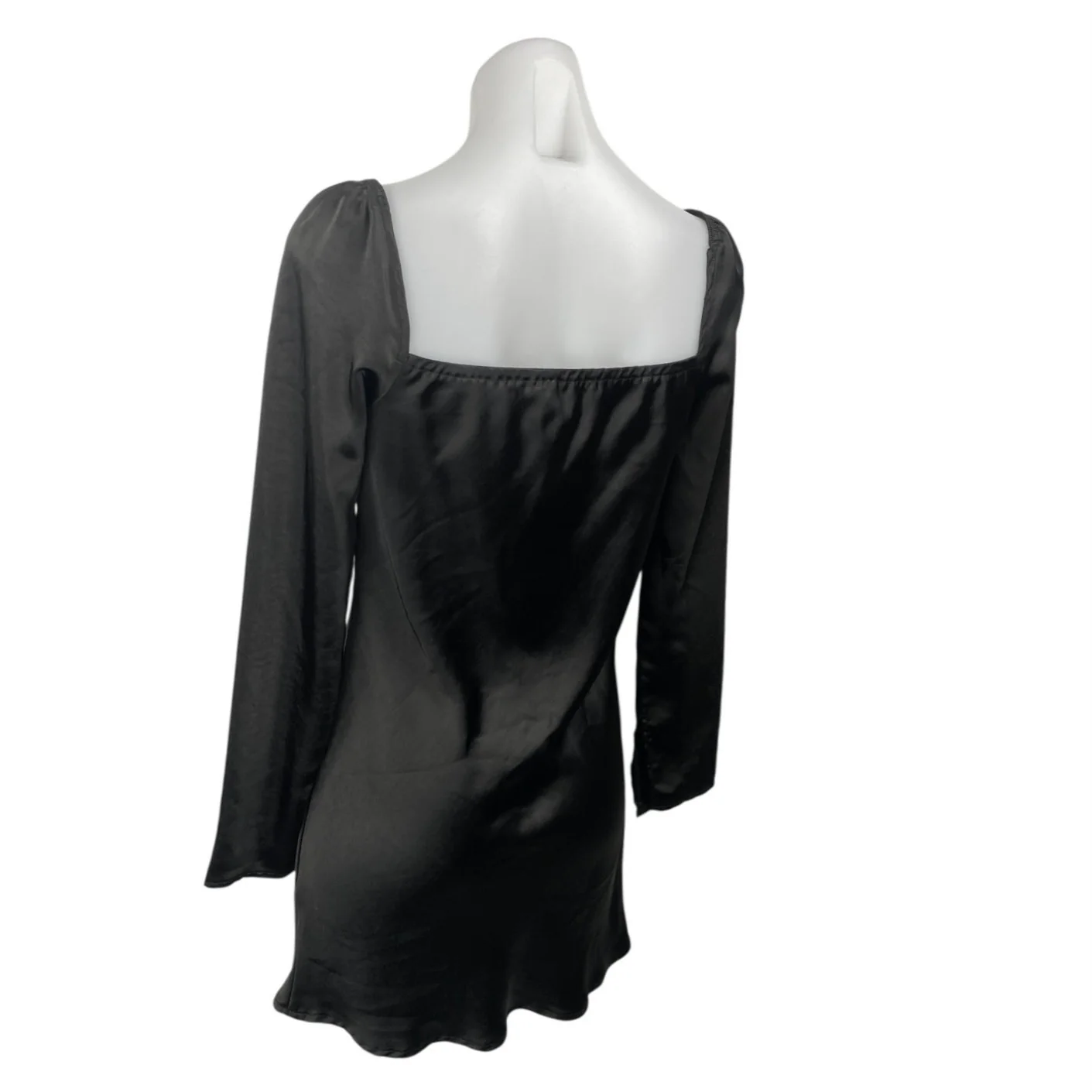 Princess Polly Black Silk Satin Long Sleeve Cowl Neck Mini Slip Dress Size 4 - Image 2