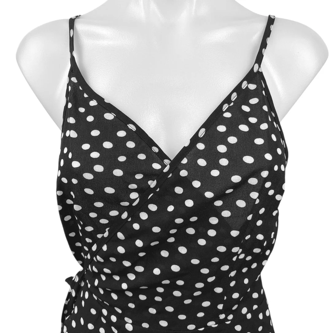 Princess Polly Black White Polka Dots Ruffle Sleeveless Mini Wrap Dress Size 8 - Image 3
