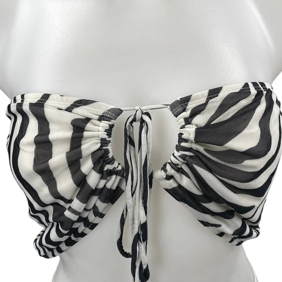 Princess Polly Black White Striped Zebra Halter Bandeau Tube Crop Top Size 6 - Image 3