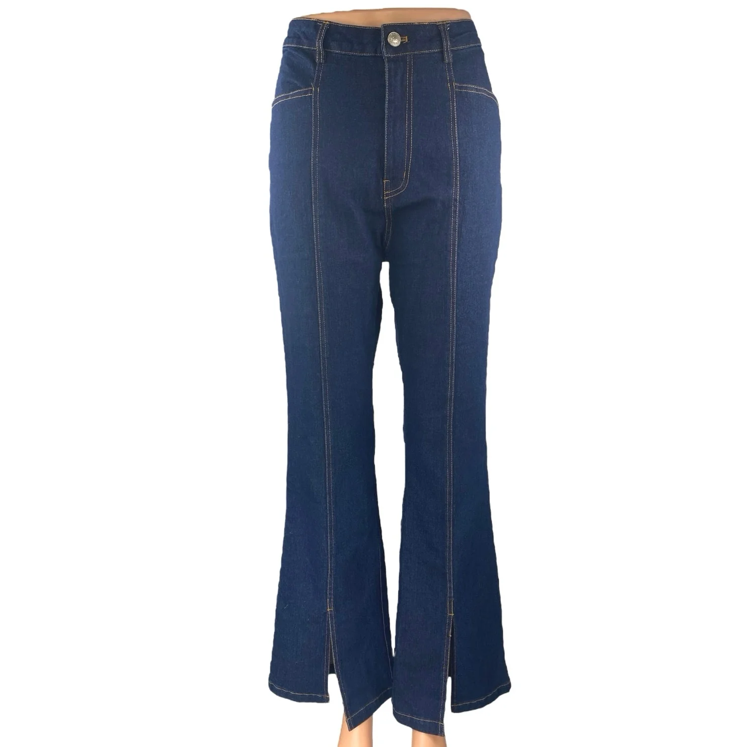 Princess Polly Blue High Waisted Split Hem Flared Bootcut Denim Jeans Pants 6