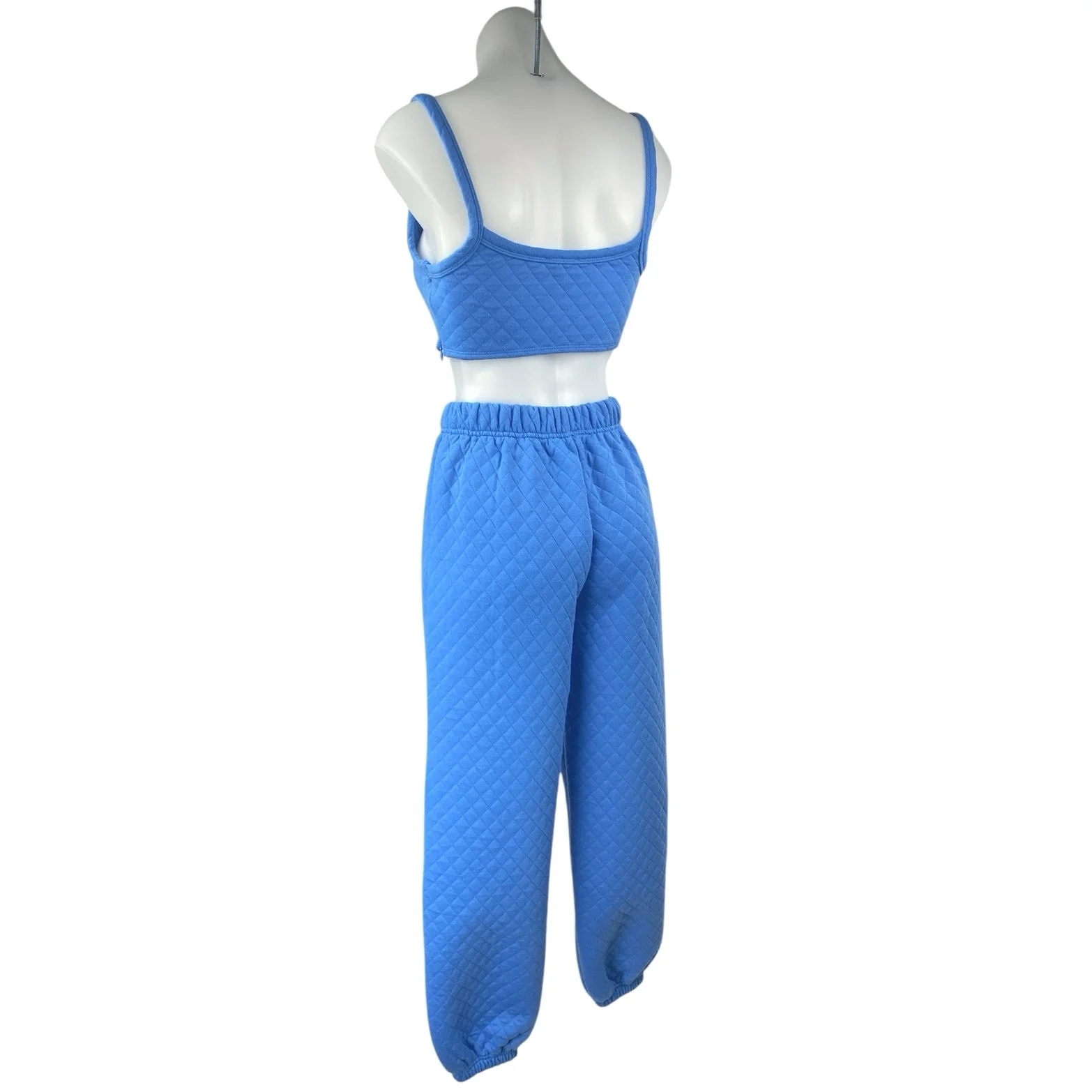 Princess Polly Blue Quilted Sleeveless Tank Crop Top Jogger Sweat Pants Size 4 - Image 4