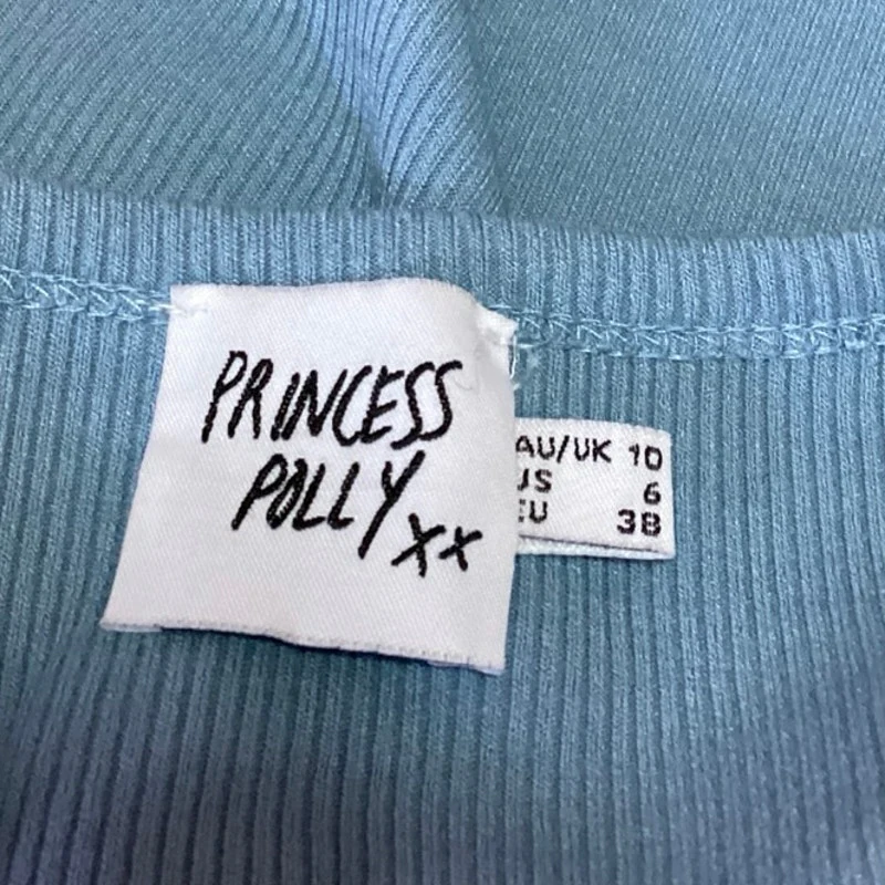 Princess Polly Blue Rib Knit Sleeveless Racerback Pullover Crop Tank Top Size 6 - Image 3
