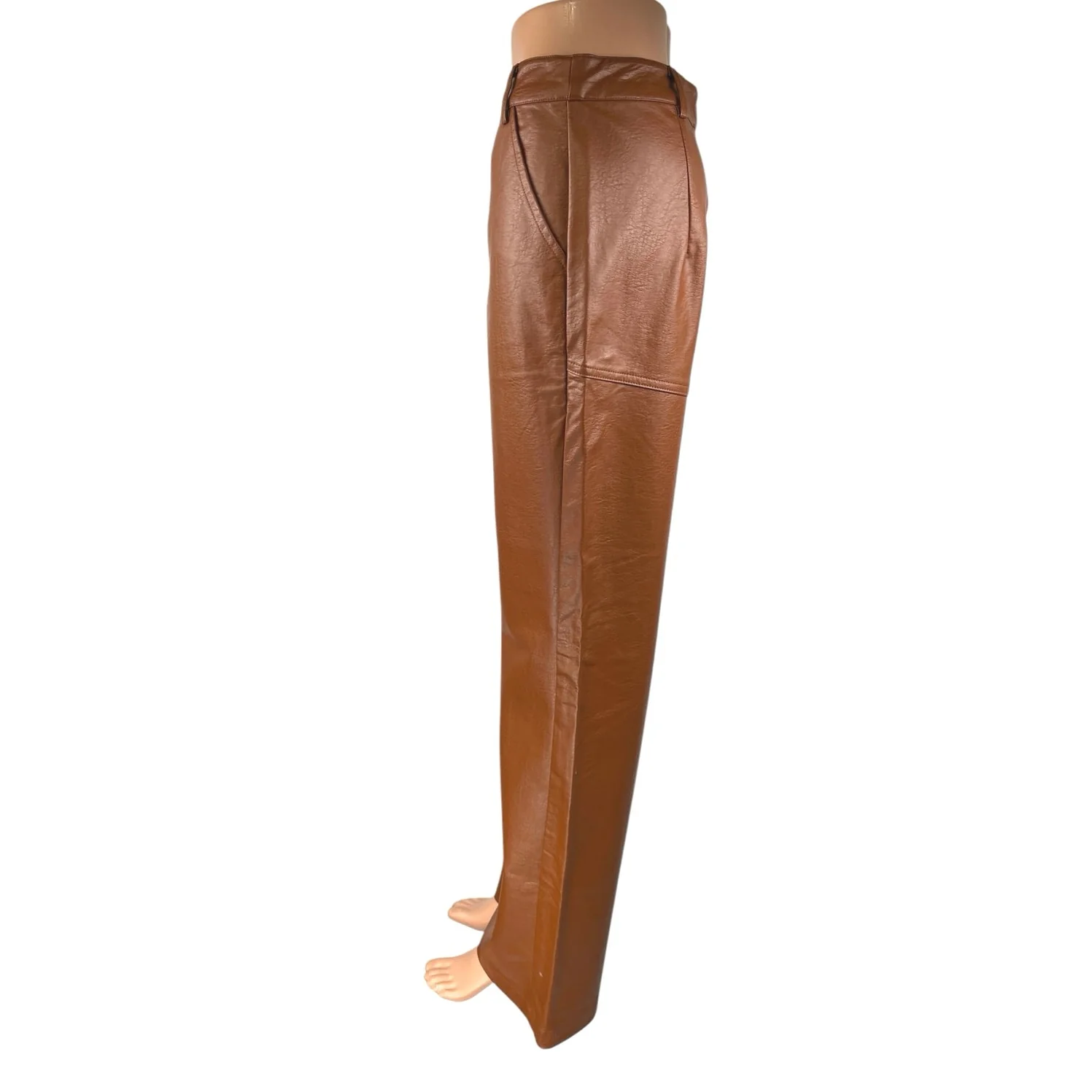 Princess Polly Brown Faux Vegan Leather High Waist Wide Leg Trousers Pants Sz 6 - Image 2