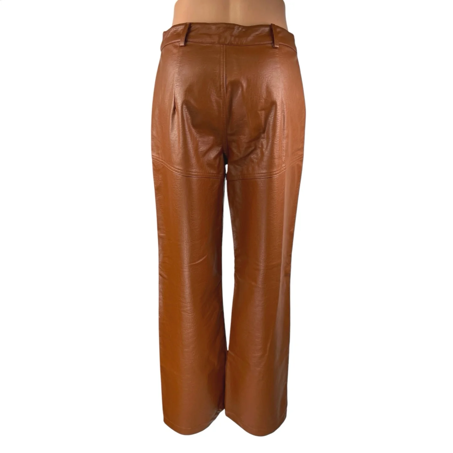 Princess Polly Brown Faux Vegan Leather High Waist Wide Leg Trousers Pants Sz 6 - Image 3
