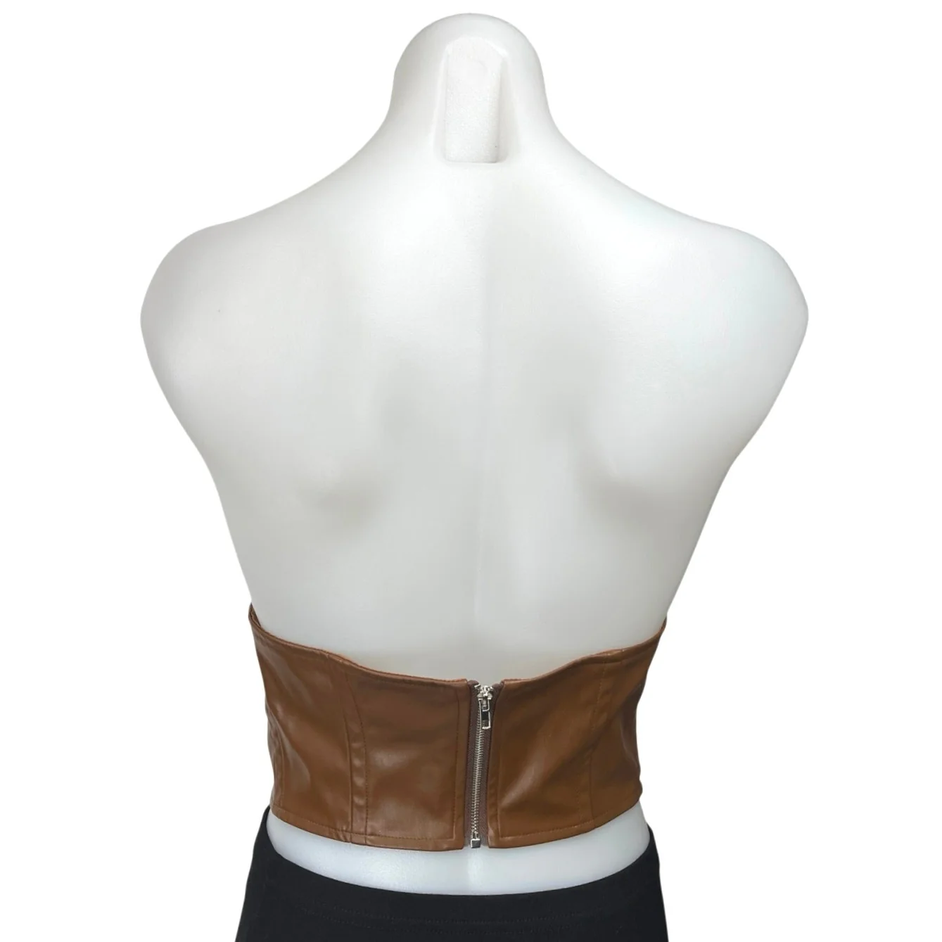 Princess Polly Brown Faux Vegan Leather Sleeveless Bandeau Crop Tube Tank Top 6 - Image 2